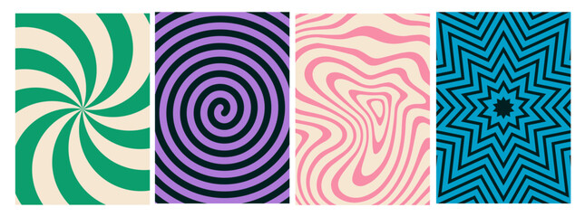 Fototapete - Psychedelic Swirl Carnival Pattern. Retro Waves, Swirl, Twirl Background. Abstract Groovy Texture. Y2k aesthetic