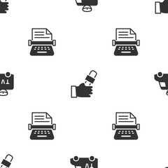 Sticker - Set TV News car, Journalist news and Retro typewriter on seamless pattern. Vector