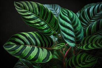 Wall Mural - a green natural backdrop made up of calathea orbifolia leaves. generative ai