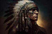 A Illustration Of A Native American Man Wearing A Headdress Generative AI