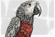 Cartoon Singing Parrot Sketch Engraving PNG Illustration With Transparent Background. Generative AI