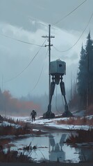 Wall Mural - An illustration of old and dirty robots in a forest, Generative Ai