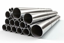 Steel Pipes Isolated On White Background. Steel Pipes For Structural Reinforcement. 3D Illustration. Generative AI