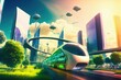 Future of urban autonomous mobility taxi cab car, Public transportation. AI generated, human enhanced