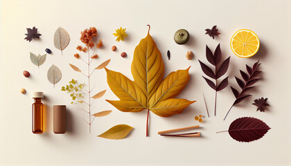 Wall Mural - Autumn leaves and acorns, white background with autumn leaves, Generative AI