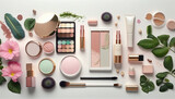 Make up set, female beauty spa concept, various make-up and cosmetics goods, Generative AI 