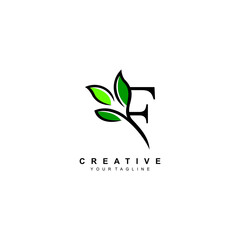 Nature theme letter F logo design with leaves vector. F nature. F leaf logo, suitable for nature business logos, nature ecology logo symbols, health logos, leaf logos, etc.