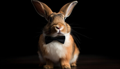 Poster - Fluffy rabbit wears cute bow tie accessory generated by AI