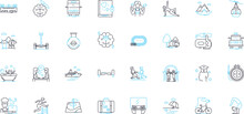 Active Living Linear Icons Set. Fitness, Health, Exercise, Movement, Wellbeing, Vigor, Agility Line Vector And Concept Signs. Endurance,Strength,Flexibility Outline Illustrations