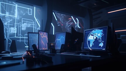 computer scanning earth, digital art illustration, Generative AI
