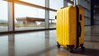 Traveler yellow suitcase at the airport before departure, world tourism day concept, Generative AI