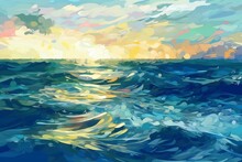 Oil Painting Of The Sea On Canvas. Generative AI