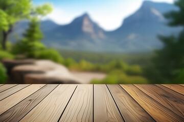 Wall Mural - mountain background Table for placing products. Illustration
