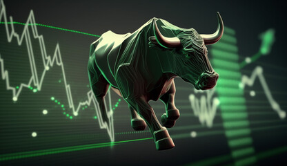 Wall Mural - bull run stock market trading investment up trend of graph green background rising price financial c