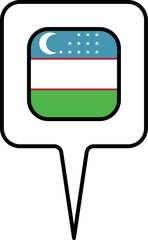 Uzbekistan flag Map pointer icon, square design.