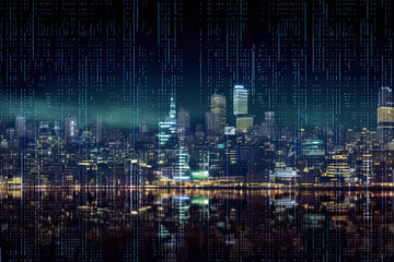 Smart city on circuit board background. Futuristic cyberspace concept.