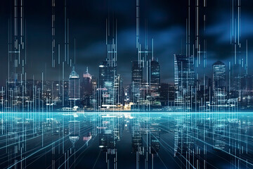 Smart city on circuit board background. Futuristic cyberspace concept.
