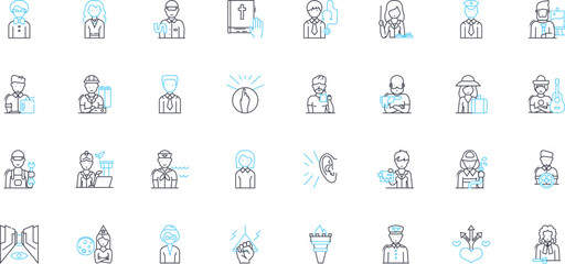 Office manager linear icons set. Organization, Leadership, Multitasking, Communication, Efficiency, Resourcefulness, Strategy line vector and concept signs. Generative AI