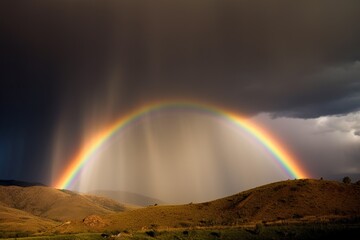 Canvas Print - A rainbow appearing in the sky after a rainstorm. Generative AI.