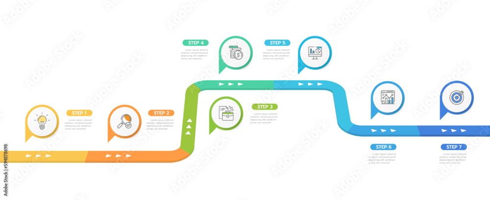 Infographic template for business. 7 Steps Modern Timeline diagram with ...