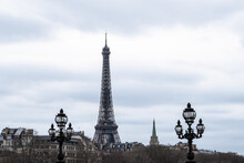 Close Up View Of The Eiffel Tower Head From Pont Alexander III Bridge .