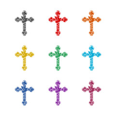 Poster - Christian cross and dove  icon isolated on white background. Set icons colorful