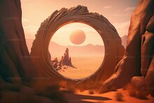 Magic Portal In The Desert, Portal To Fantasy Dimension, Digital Illustration, Generative AI