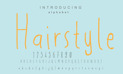 Sticker - Hairstyle font. Elegant alphabet letters font and number. Classic Copper Lettering Minimal Fashion Designs. Typography fonts regular uppercase and lowercase. vector illustration