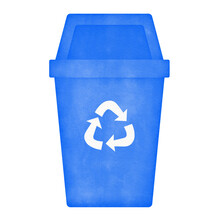 Blue Recycle Bin Watercolor Illustration