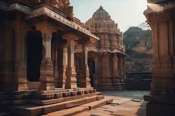 A Stone Building With Pillars And Pillars In The Middle Of It Temple Travel Photography Indian Culture Generative AI