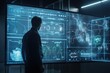 © Bozhidar - A Man Standing In Front Of A Large Screen With A Lot Of Data On It Conference Room Animation Data Analytics Generative AI