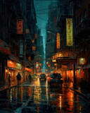 Fototapeta  - New York City street, night China Town, ai generative