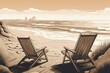 a relax place at the beach with chairs, peaceful illustration, generative ai technology