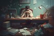 © OMD - long working day at office, workaholism in career, created with generative ai