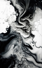 Abstract Art Wallpaper. Paint Swirls In Beautiful Black And White Colors, With White Particles. Generative AI.
