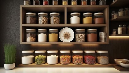 beautiful, sophisticated storage of herbs in the kitchen