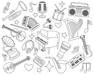 set of doodle musical instrument.