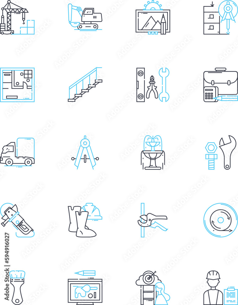 Structural elements linear icons set. Beams, Columns, Trusses, Frames ...