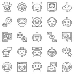 Poster - Chatbot outline icons set - Chat Bots online chat conversation vector line symbols