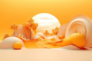 Canvas Print - surreal float landscape with orange and yellow tones, created with generative ai