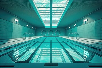 Wall Mural - swimming pool with underwater view of swimming lanes and diving boards, created with generative ai