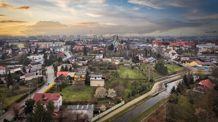 City of Sieradz seen from above, Poland, cartography, house, 