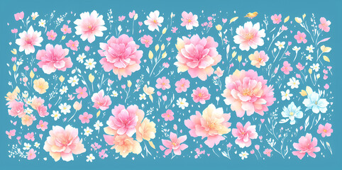  Colorful spring flowers background. AI generated illustration
