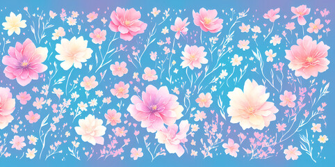  Colorful spring flowers background. AI generated illustration