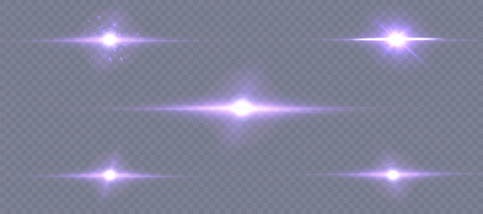 Wall Mural - Set of purple glowing light effects isolated on transparent background. light lines. Solar flare with rays and glare. glow effect. Starburst with shimmering sparkles.	