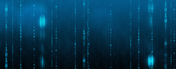 Binary Code backgrounds, a sequence of zero and one number on a blue background. Numbers of the computer matrix. The concept of coding and cybersecurity