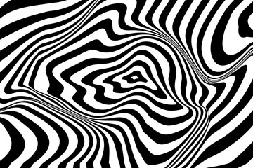 Wall Mural - Optical Psychedelic Spiral with Twist Striped. Background Abstract Line Black and White Color. Swirl Hypnotic Pattern. Vector illustration