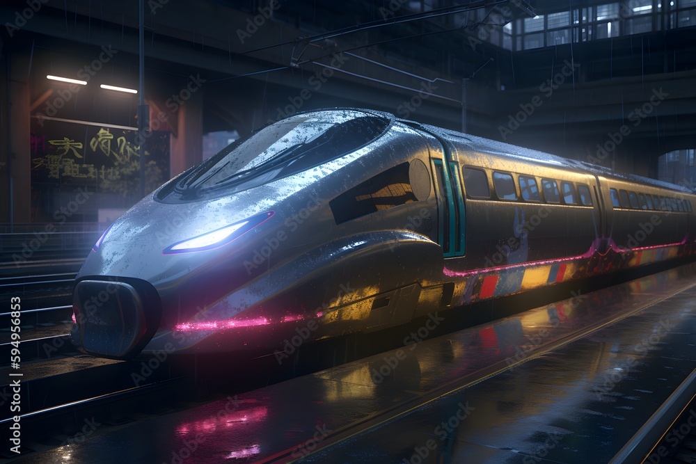 Bullet train arriving at station on stormy weather, Bullet train ...