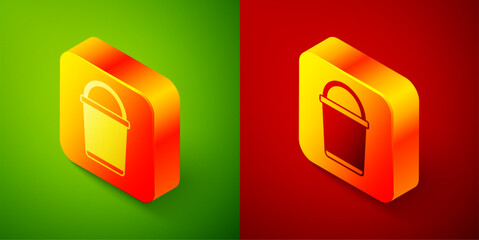 Wall Mural - Isometric Bucket icon isolated on green and red background. Square button. Vector