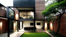 The Exterior Of An Architectural Narrow House Designed By Srijit Srinivas With Brick Walls 6